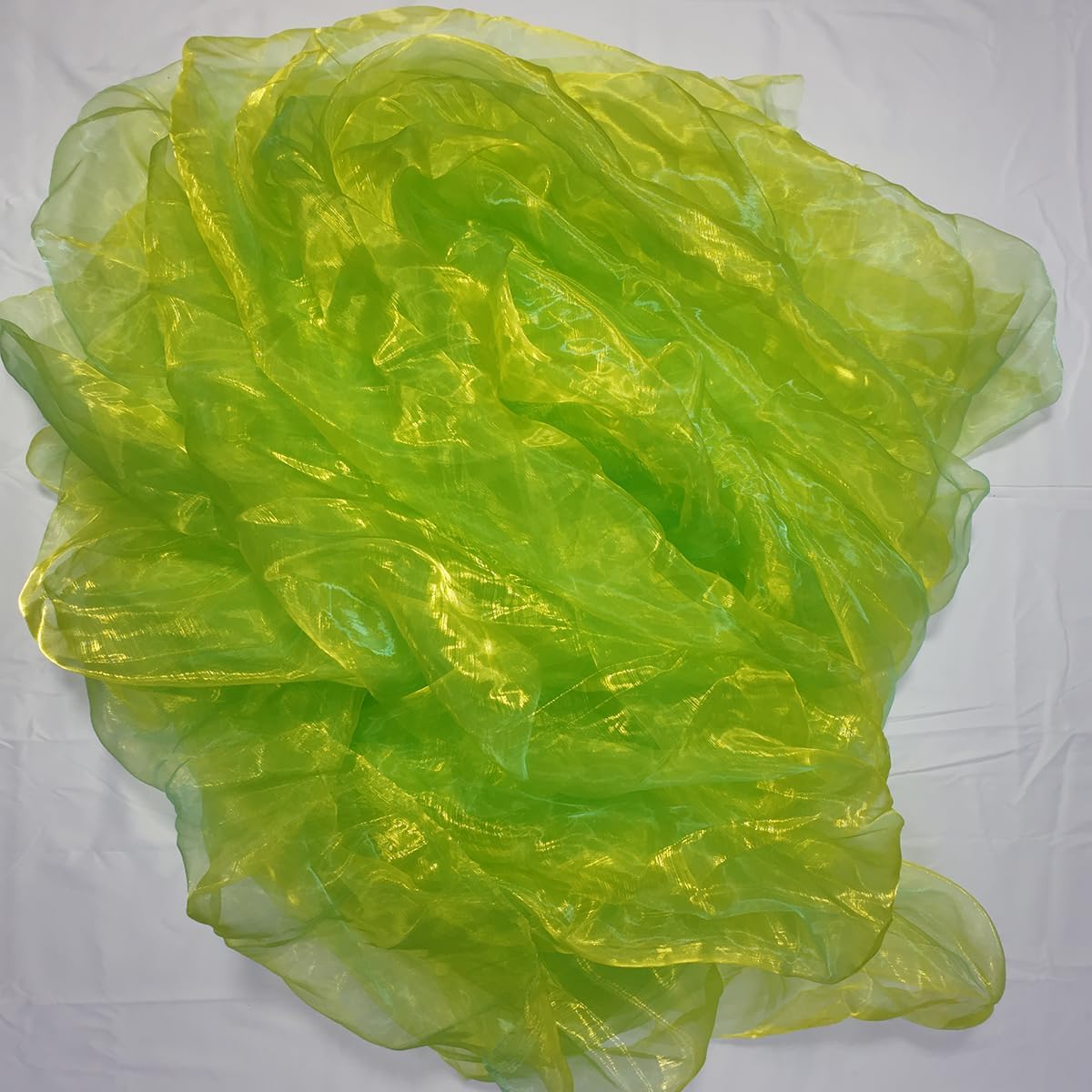 Two-Tone Iridescent Holographic Organza Fabric - 5.5 Yards | Lightweight Sheer Gauze Voile Tulle | for Dresses, Party Decor, DIY Crafts, Shiny Backdrops(Shimmery Light Green-Yellow)