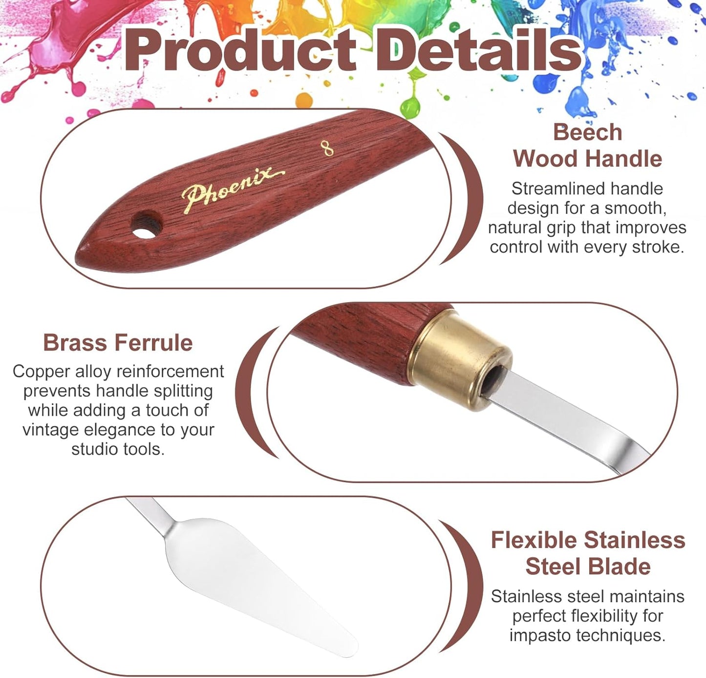 MECCANIXITY Pack of 1 Palette Knife No.8, 7.8" Long Palette Knives with Stainless Steel Flexible Spatula Pallet Knife and Wood Handle for Scraping, Mixing, Oil Acrylic Painting Canvas