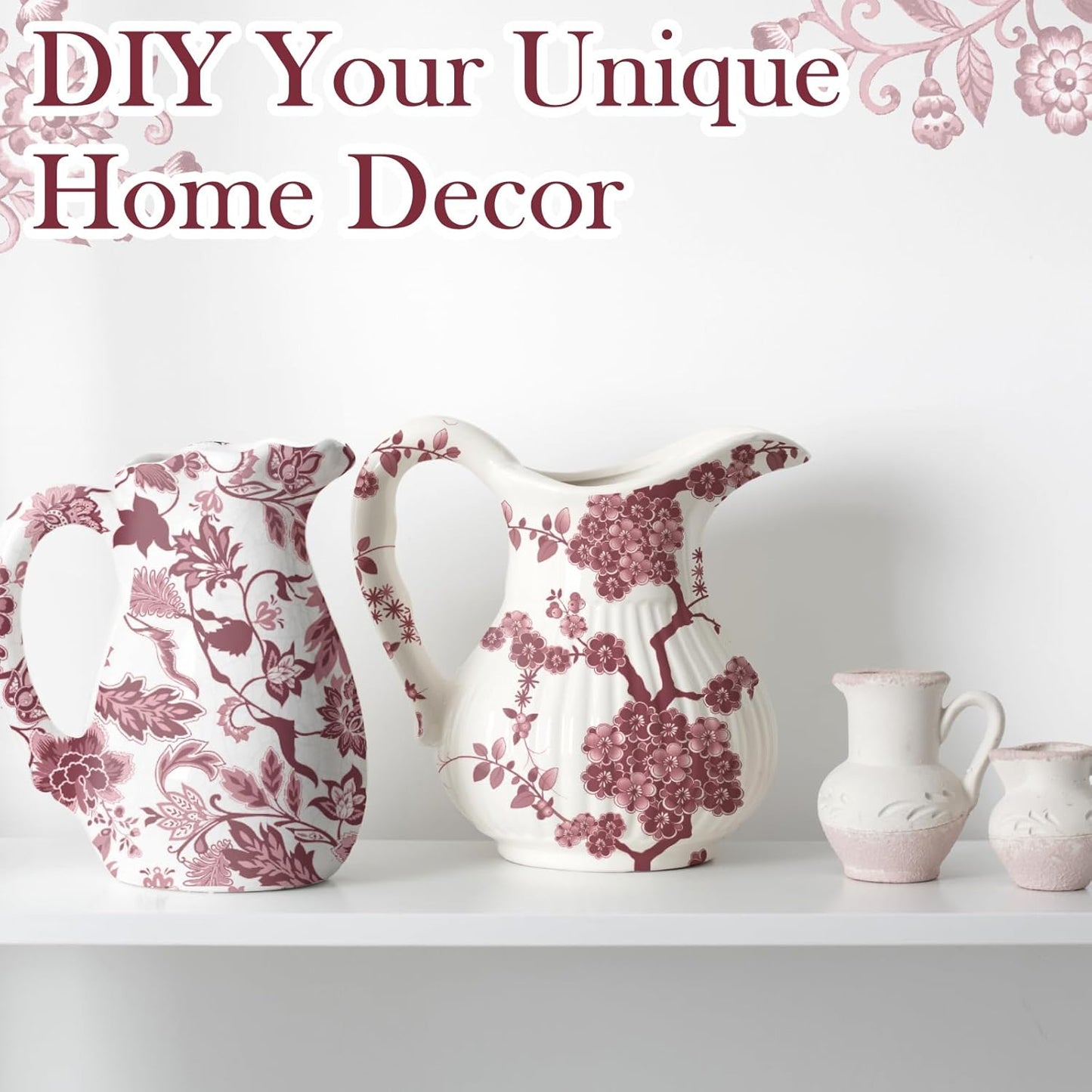 Epakh 36 Pack 6 Style Burgundy Decoupage Paper Napkins Assorted Floral Decorative Decoupage Napkin Chinoiserie Cocktail Paper for DIY Crafting Fall Christmas Wedding Party Decor, Each Unfolded 13''