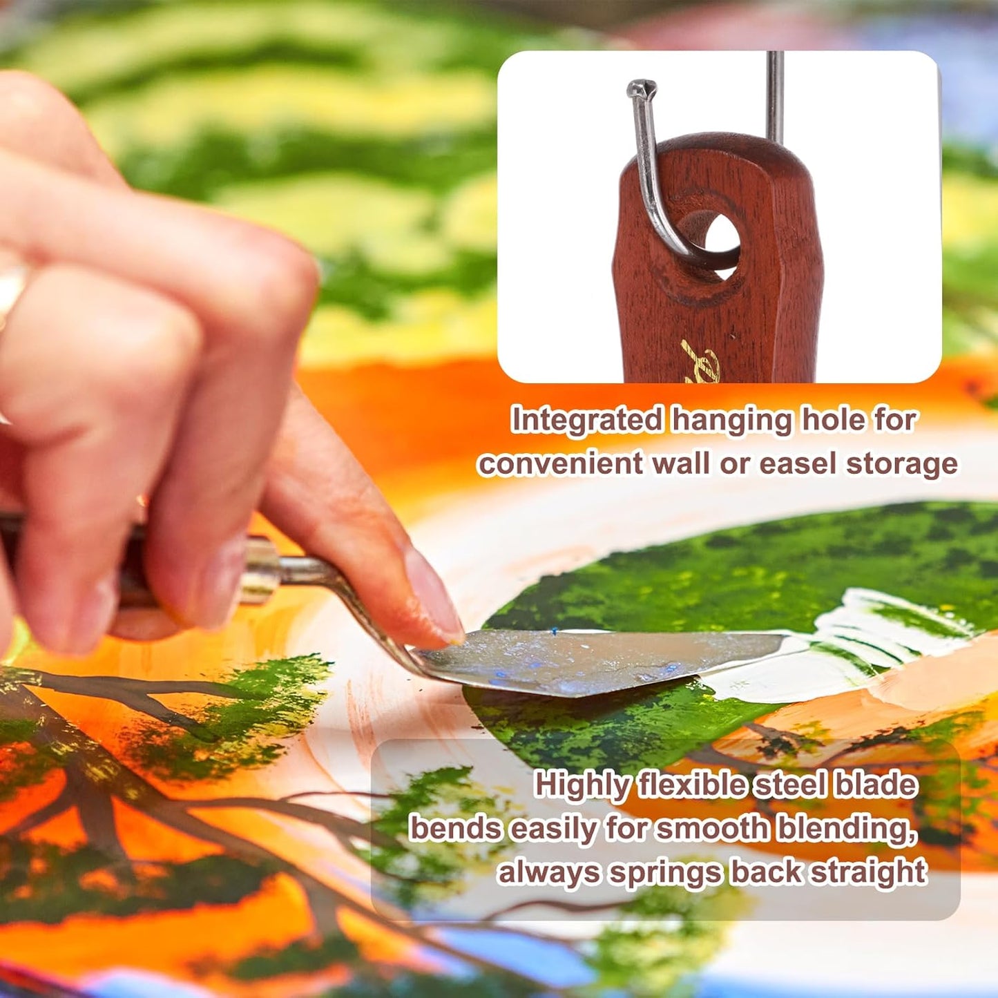 MECCANIXITY Pack of 1 Large Palette Knife No.3, 9.3" Long Palette Knives with Stainless Steel Flexible Spatula Pallet Knife and Wood Handle for Scraping, Mixing, Oil Acrylic Painting Canvas