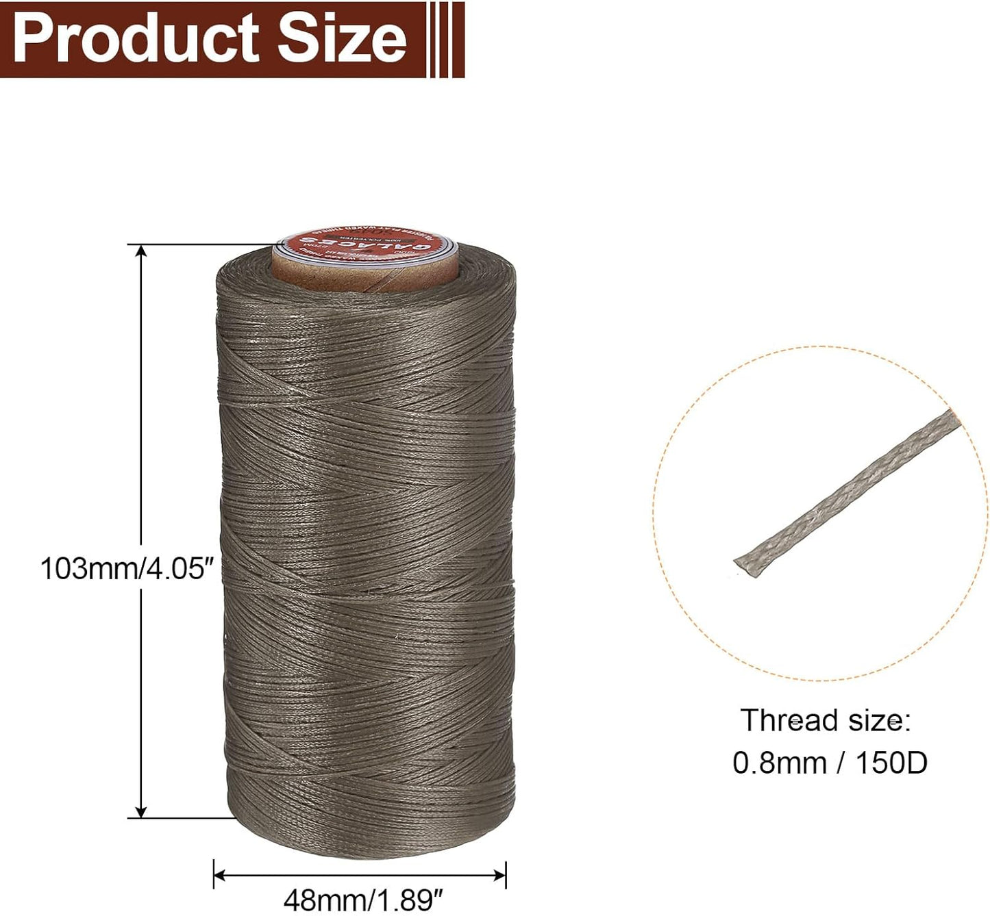 uxcell Flat Leather Sewing Waxed Thread, 270m / 295 Yards Polyester Wax String, 150D Wax Stitching Cord for Leather Crafts, Bookbinding, Bracelets Braided, Gray Brown