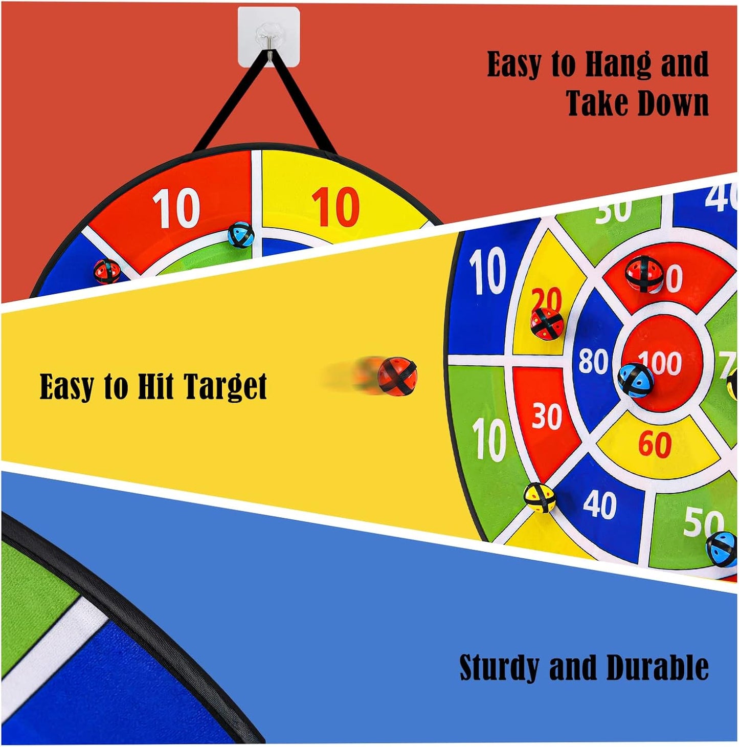 Dart Board Games for Kids Ages 3-12, Sticky Dart Board with 12 Balls & 12 Darts, Indoor Outdoor Toys for Boys, Party Birthday Gifts
