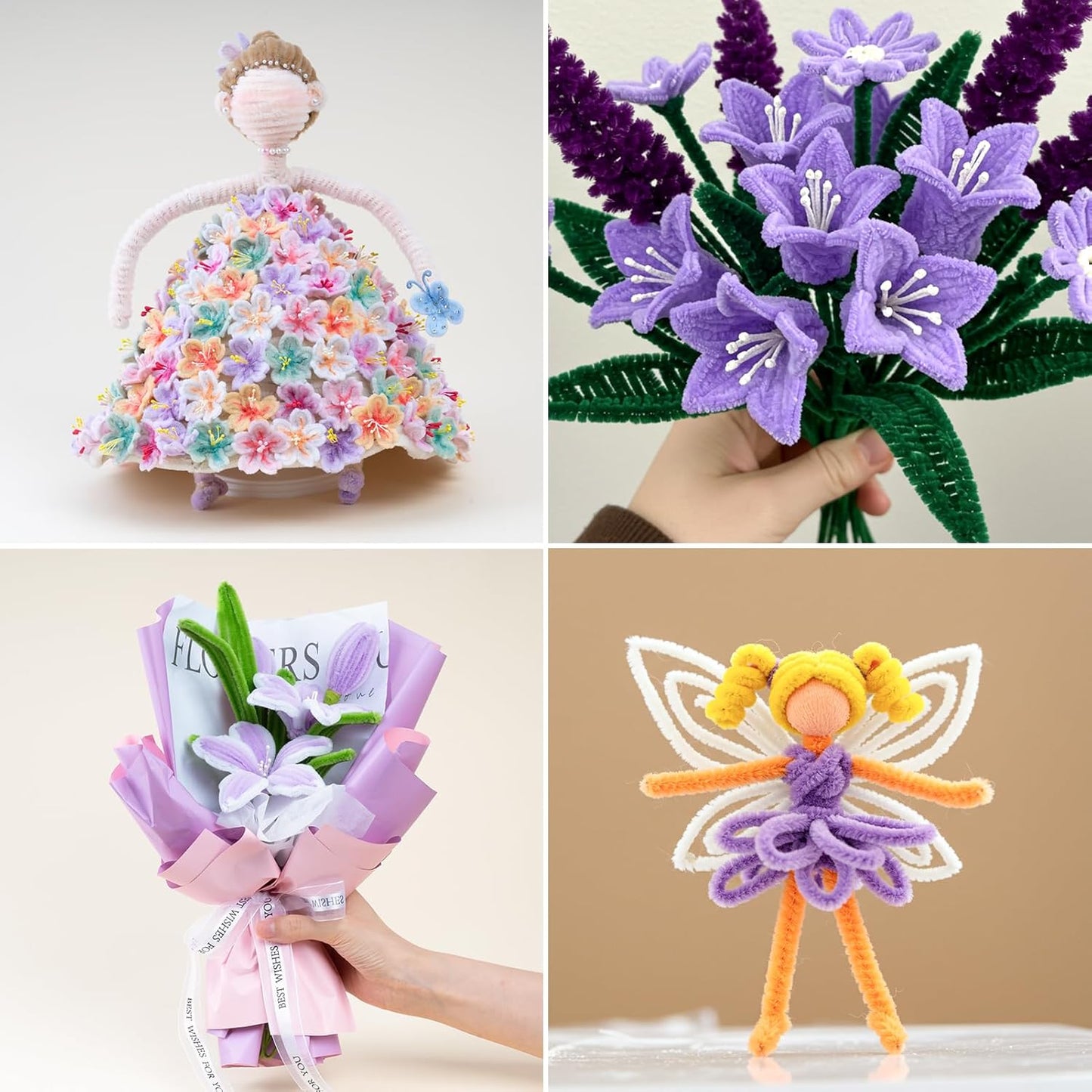 Caydo 300 Pieces Purple Pipe Cleaners, Thick Fluffy Chenille Stems, Pipe Cleaner Crafts for Arts & Crafts, Perfect for Making Animals, Flowers, and Festive Decorations