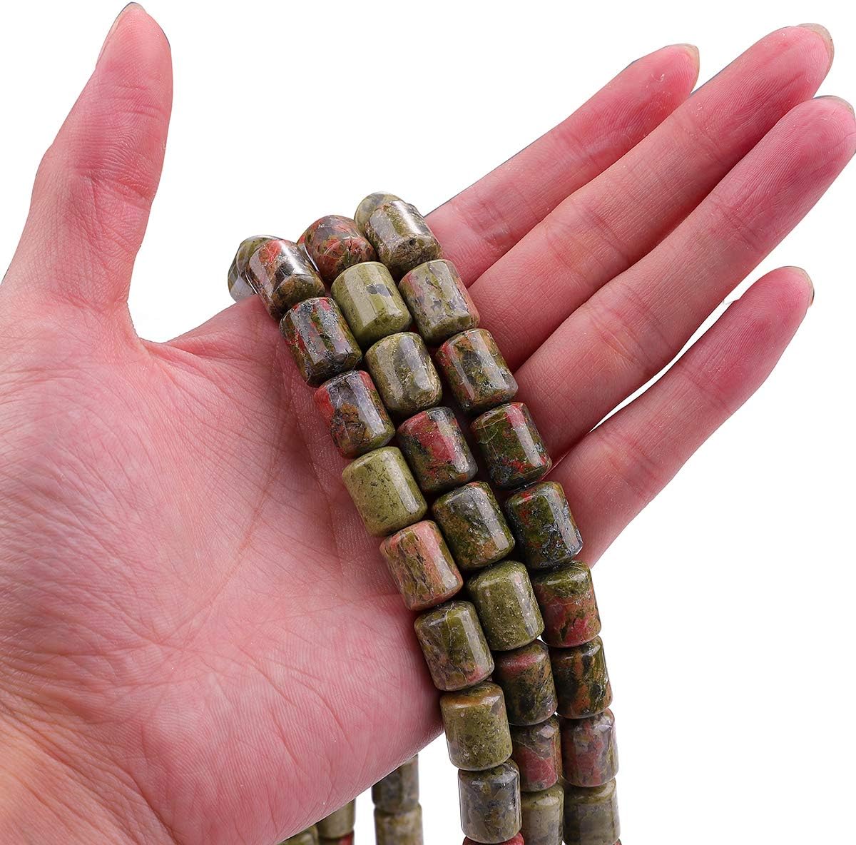 Natural Unakite Cylinder Stone Loose Semi Gemstone Beads for Jewelry Making 10mmx14mm 38cm