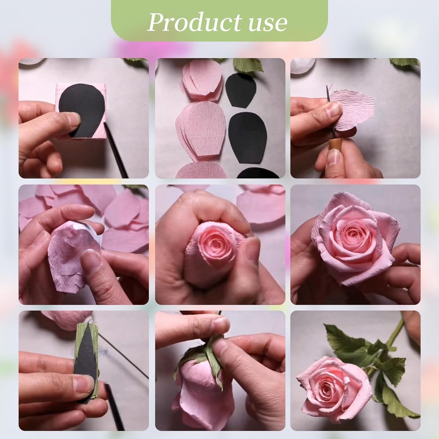 72Pcs Crepe Paper Flower DIY Kits, 20 Colors Crepe Paper Rolls 8.2ft Long 9.84 Inch Wide, 50 Pcs Green Floral Iron Wire and 2 Roll Green Tape for Birthday Parties Weddings Festival Decoration