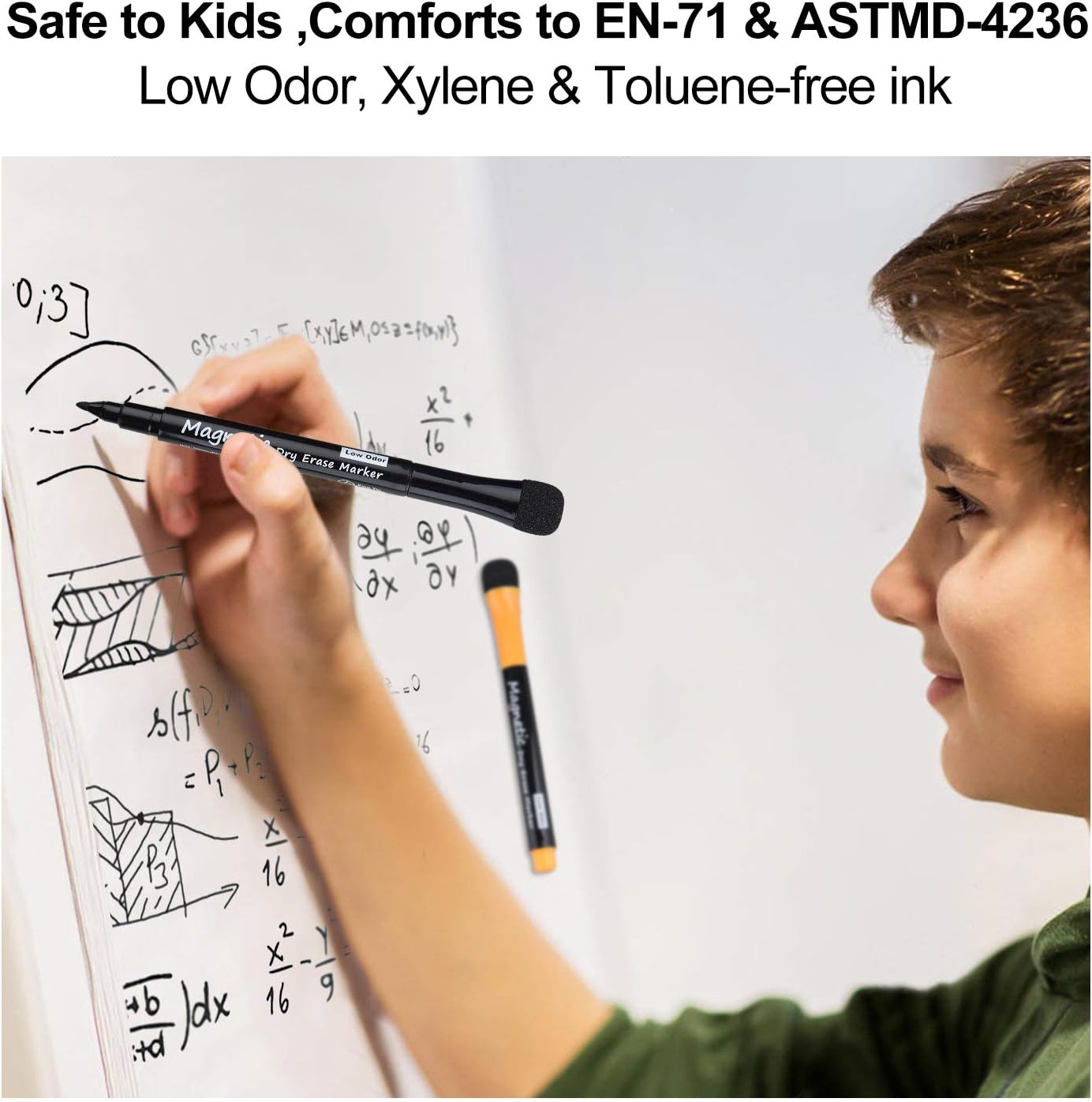 Browill Magnetic Dry Erase Markers, Fine Tip Low Odor Whiteboard Markers for Kids & School, Work On White board & Calendar, Refrigerator (16 Pack)