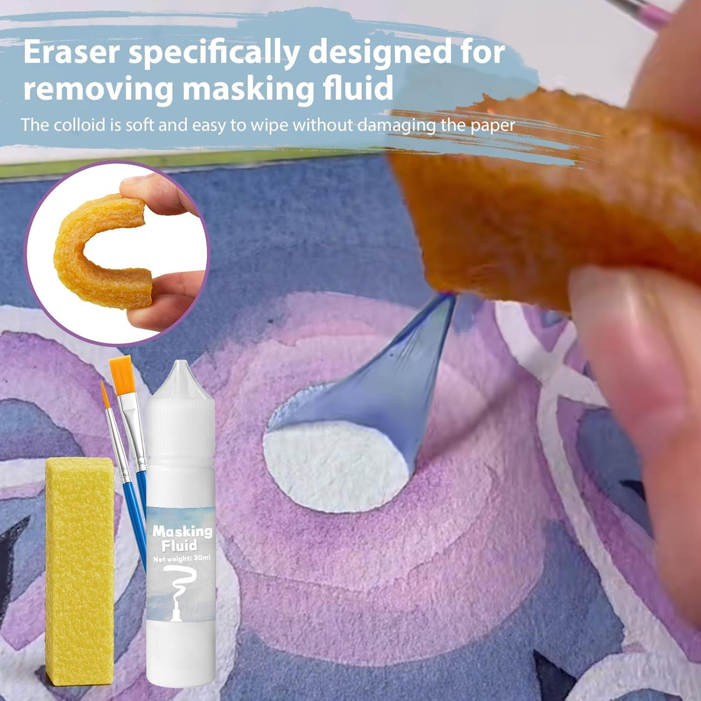 Blue Masking Fluid for Watercolor Painting 30ml, Resistant Ink and Pouring Paint, Watercolor Masking Fluid Keeps Areas Colorless and Edges Sharp