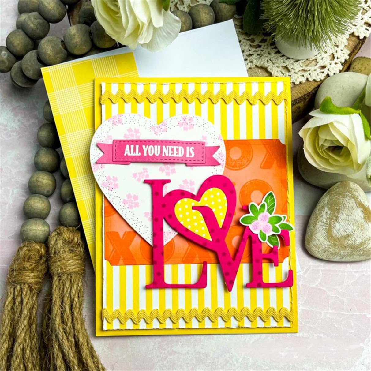 Mvchifay Cutting Dies for Card Making Metal Die-Cuts Scrapbooking Tool Hollow Frame DIY Craft Punch Template Embossing for Paper Album Decor (Word A-Love 8.2x6.6cm)