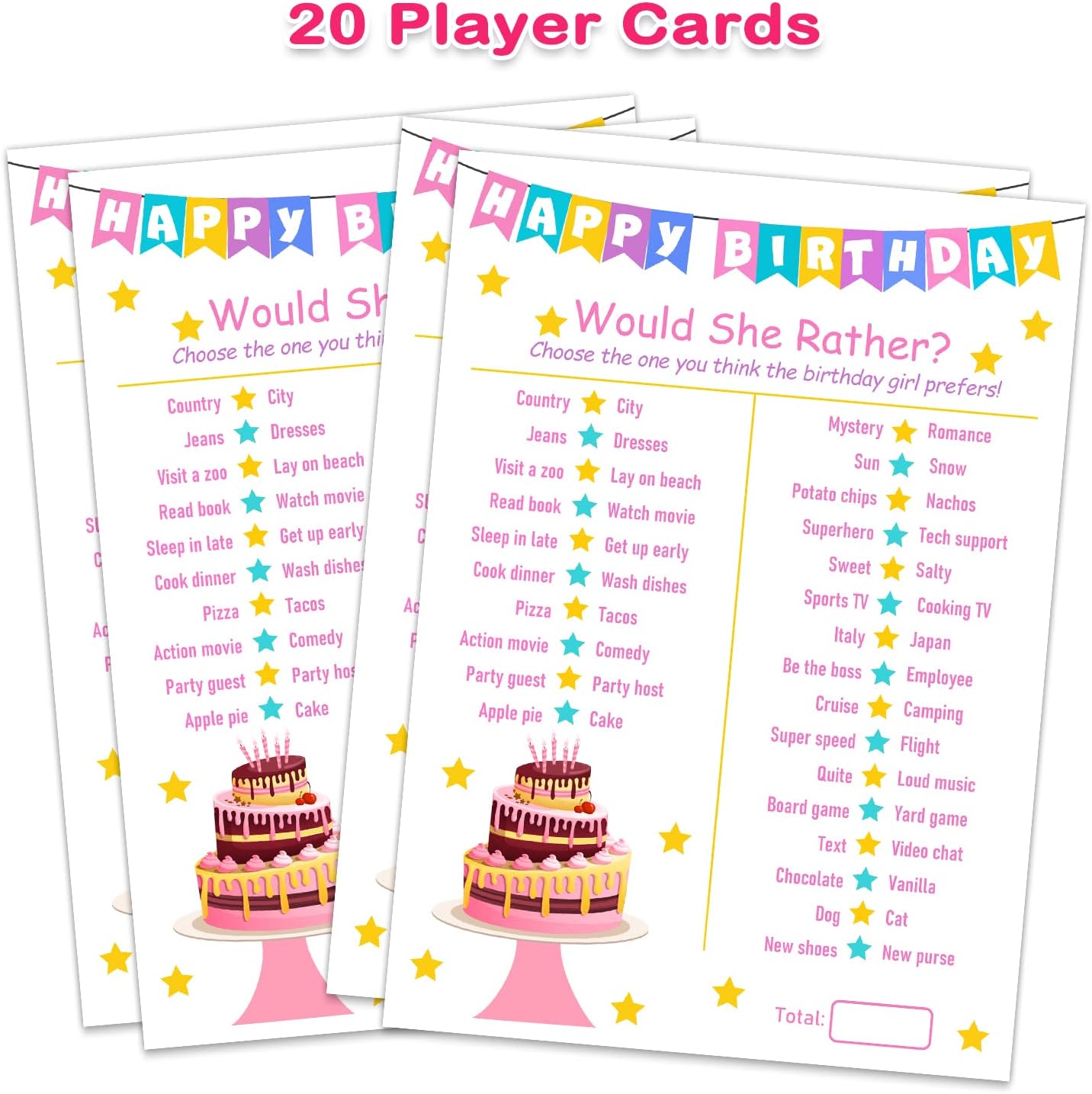 Birthday Girl Party Game-Would She Rather-20 Birthday Game Card Set- Girl Birthday Party Activity Notebook Themed Party Activity and Idea - Girl Birthday Supplies, Activity, Decorations