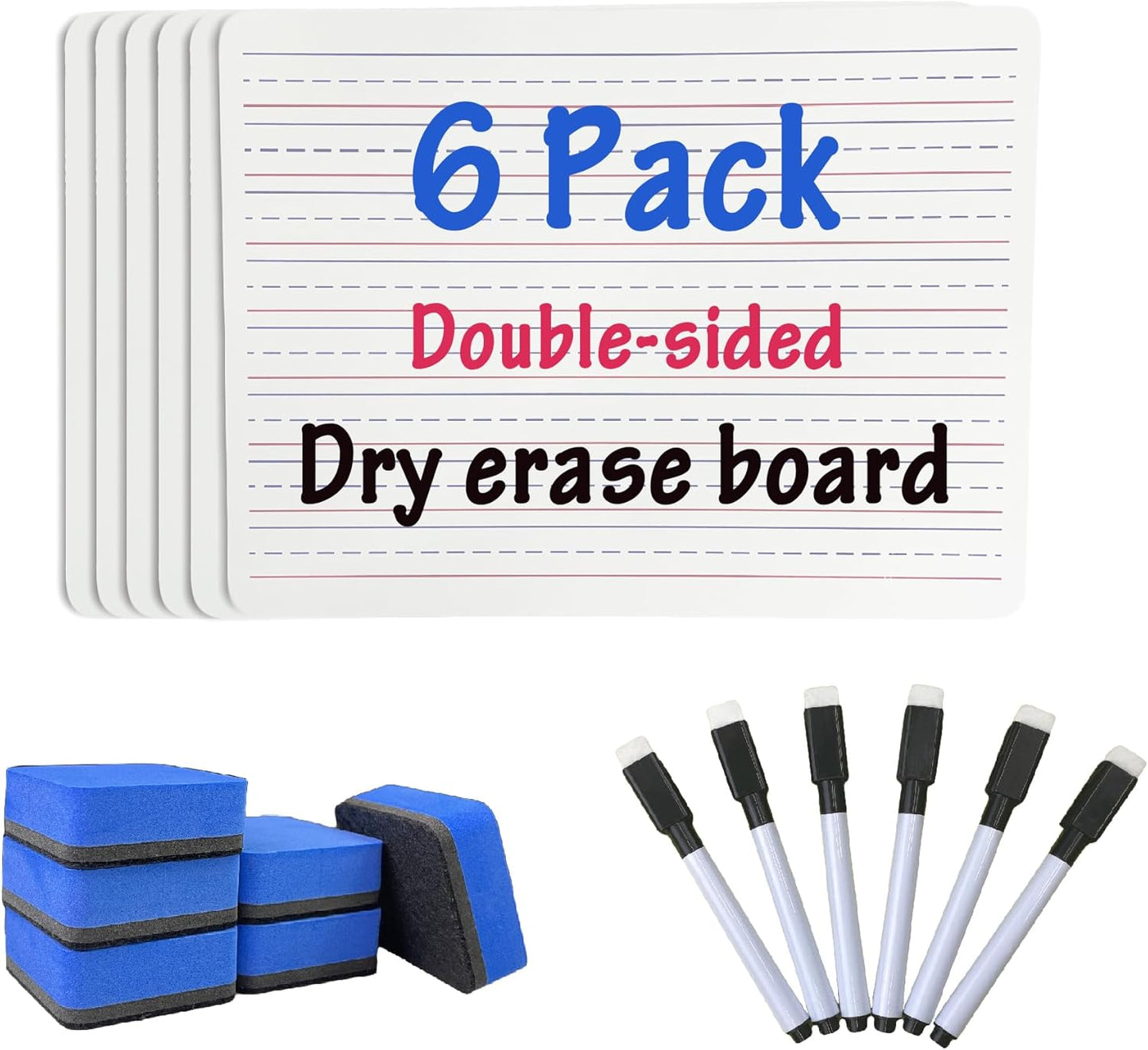 Small Dry Erase Lapboard Set - 6 Pack, 9 x 12 Inches Double Sided Personal White Boards with 6 Markers and 6 Dry Erasers - Perfect for Student, Teacher, Classroom, Office and Meeting