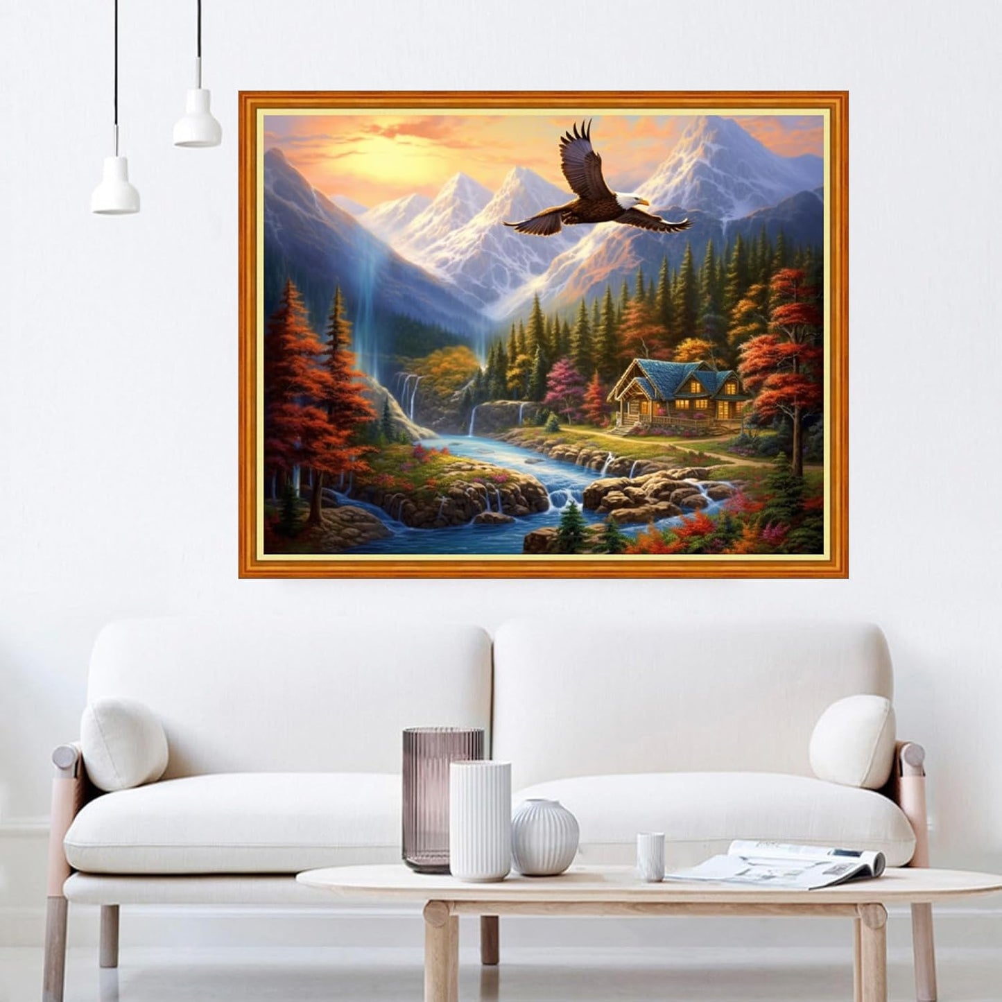 Dooxvey Cross Stitch Kits for Adults Beginners,Full Range of Cross-Stitch Stamped Kits Needlepoint Kits for Beginners Embroidery Kits 11CT Cross Stitch Patterns-Eagle Scenery 16x20 inch