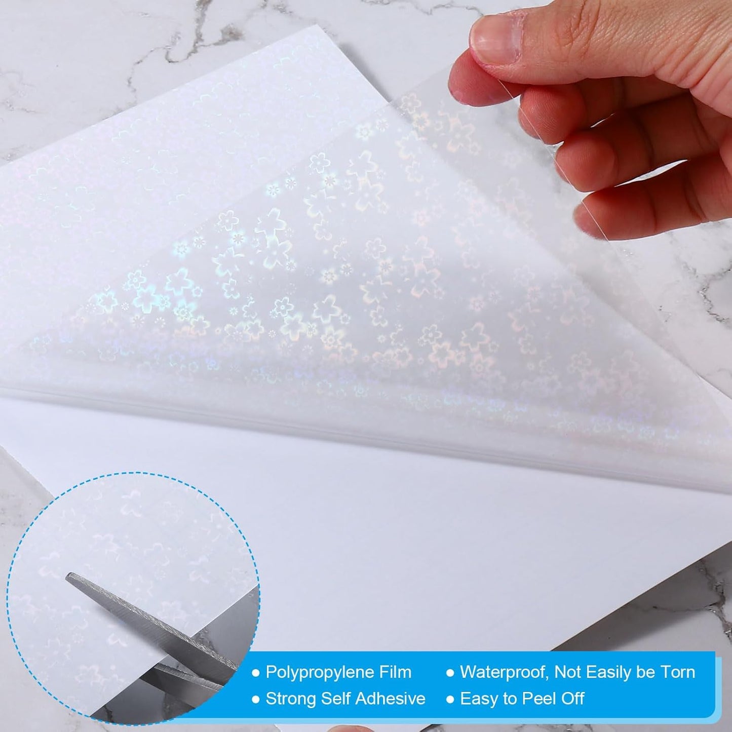 PATIKIL 11.7x8.3" Holographic Sticker Paper, 20Sheets A4 Polypropylene Self-Adhesive Transparent Waterproof Laminate Overlay Film for Photo Cards Scrapbook Decorations, Flower