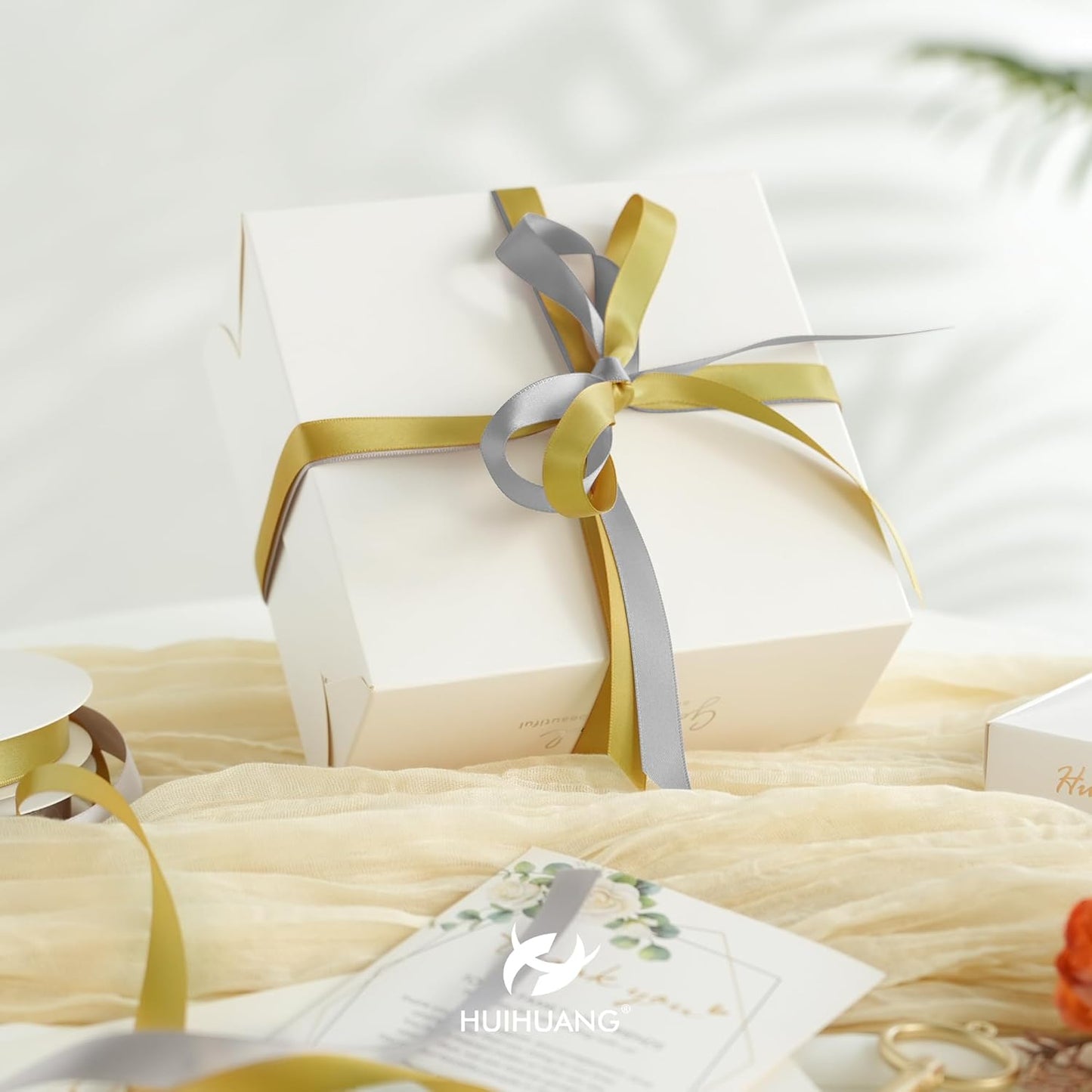 HUIHUANG Silver Ribbon 1/2 inch Continuous 50 Yards Silver Double-Faced Satin Ribbon for Gift Wrapping, Bows, DIY Crafts, Flower Bouquet, Wedding Decor, Christmas Holiday Decor