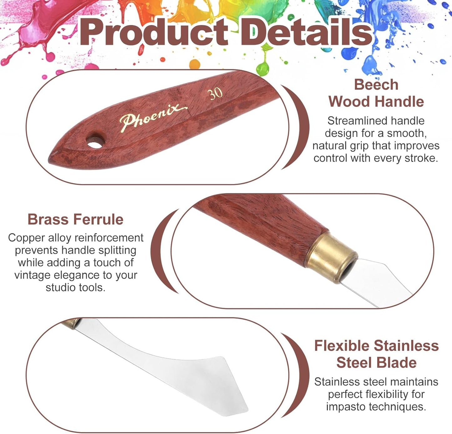 MECCANIXITY Pack of 1 Palette Knife No.30, 8.2" Long Palette Knives with Stainless Steel Flexible Spatula Pallet Knife and Wood Handle for Scraping, Mixing, Oil Acrylic Painting Canvas