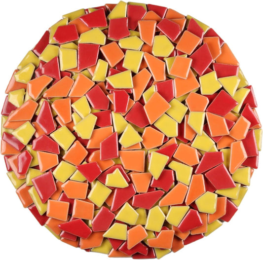 Ceramic Mosaic Tiles for Crafts & Art Projects 200 Grams Vibrant Colors Pieces Fit Together Like a Puzzle Endless Creative Ideas for Mosaic Art DIY Hobbies Small Sizes (Red Orange Yellow)
