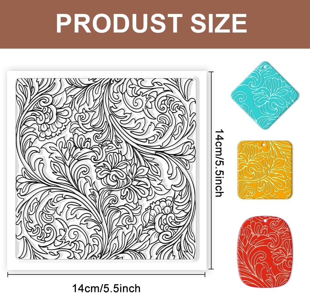 CHGCRAFT Clay Texture Mat Retro Floral Clay Texture Sheets Silicone Polymer Stamp Sheet Modeling Pattern Pad for Polymer Pattern Making Earrings Jewelry 5.5x5.5inch
