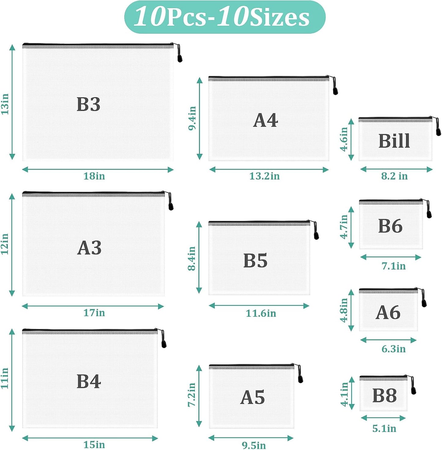 10pcs Mesh Zipper Pouch Bags, 10 Sizes Zipper Bags for Organizing, Mesh Bags With Zipper, Plastic Zipper Pouches, Black Zipper Pouches for Puzzle, Board Game Storage, Travel Pouch