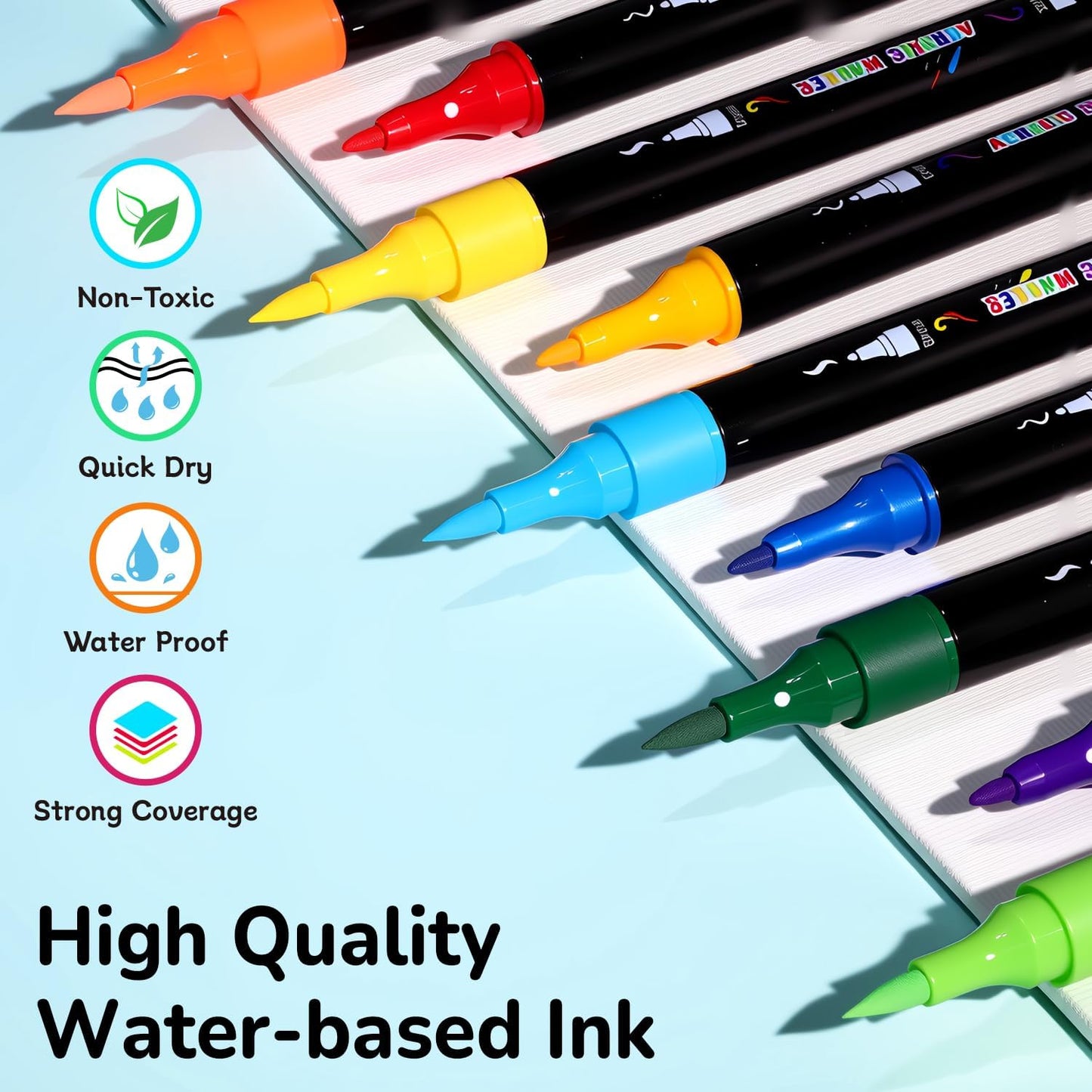 Acrylic Markers, 30 Dual-Tip Paint Pens for Rock Painting, Colouring Books, Mugs, Canvas Shoes, Metal, Scrapbooking - Quick Dry, Brush & Fine, Drawing Markers, Classrooms Must Have