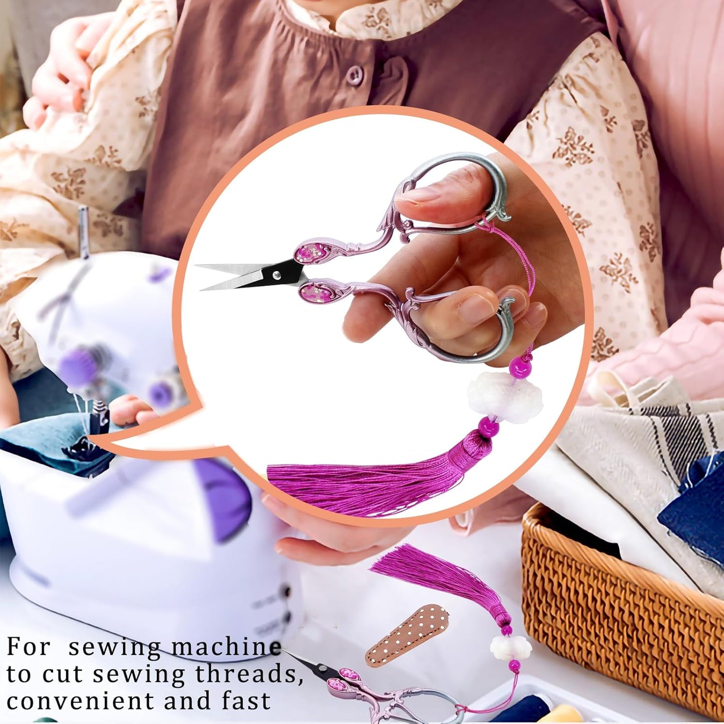 BIHRTC Cross Stitch Scissors Sharp Stainless Steel Dressmaker Scissor with Cover Tassel Vintage Needlework Shears for Embroidery Sewing Machine Needlework Beading DIY Threading