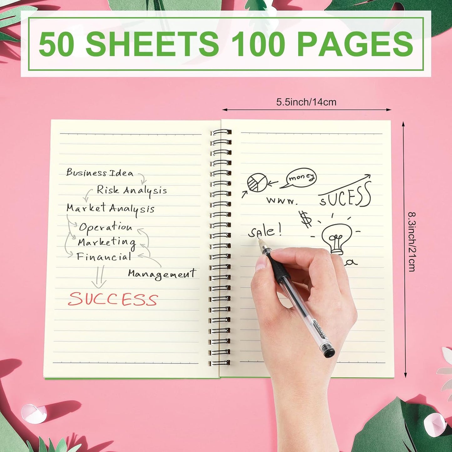 Yahenda 18 Pcs Spiral Notebook Bulk A5 Journal Lined 8.3'' x 5.5'' Writing Composition Paper Small Notepad Subject Notebook for Students Office Business Back to School Supplies (Pink,Light Green)