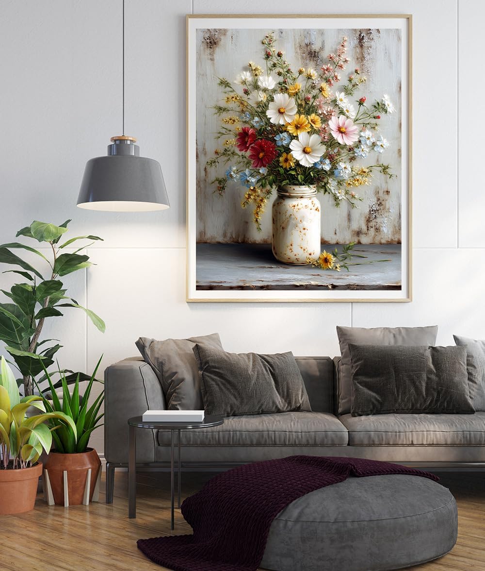 Moohue 14ct Counted Stamped Cross Stitch Kits for Adults Flowers Printed Cross Stitch Patterns Art Crafts Cross Stitch Supplies (Flowers 7)