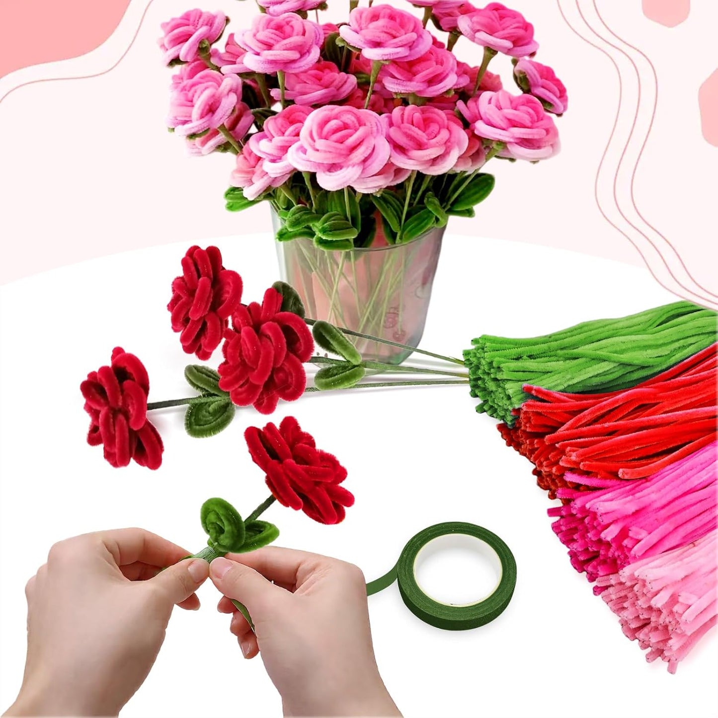 FACIACC 600PCS Pipe Cleaners Craft, 6 Assorted Colors Chenille Stems for DIY Bouquet Christmas Gift Party Decor (Red)