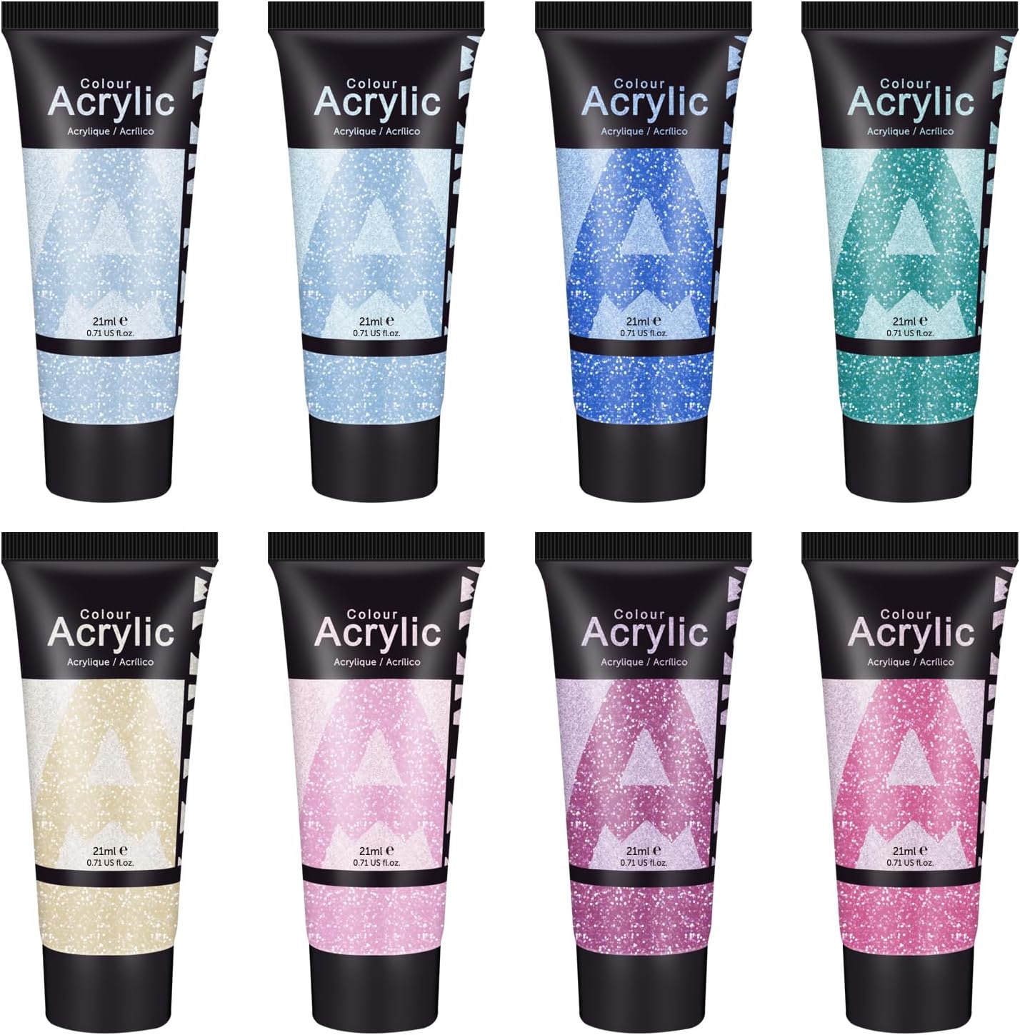 AUREUO Galaxy Glitter Acrylic Paint Set - 8 Twinkle Colors 0.71 Fl Oz / 21ml Tubes Sparkling Art Paints for Crafts Decor Non-toxic Painting Supplies for Artists