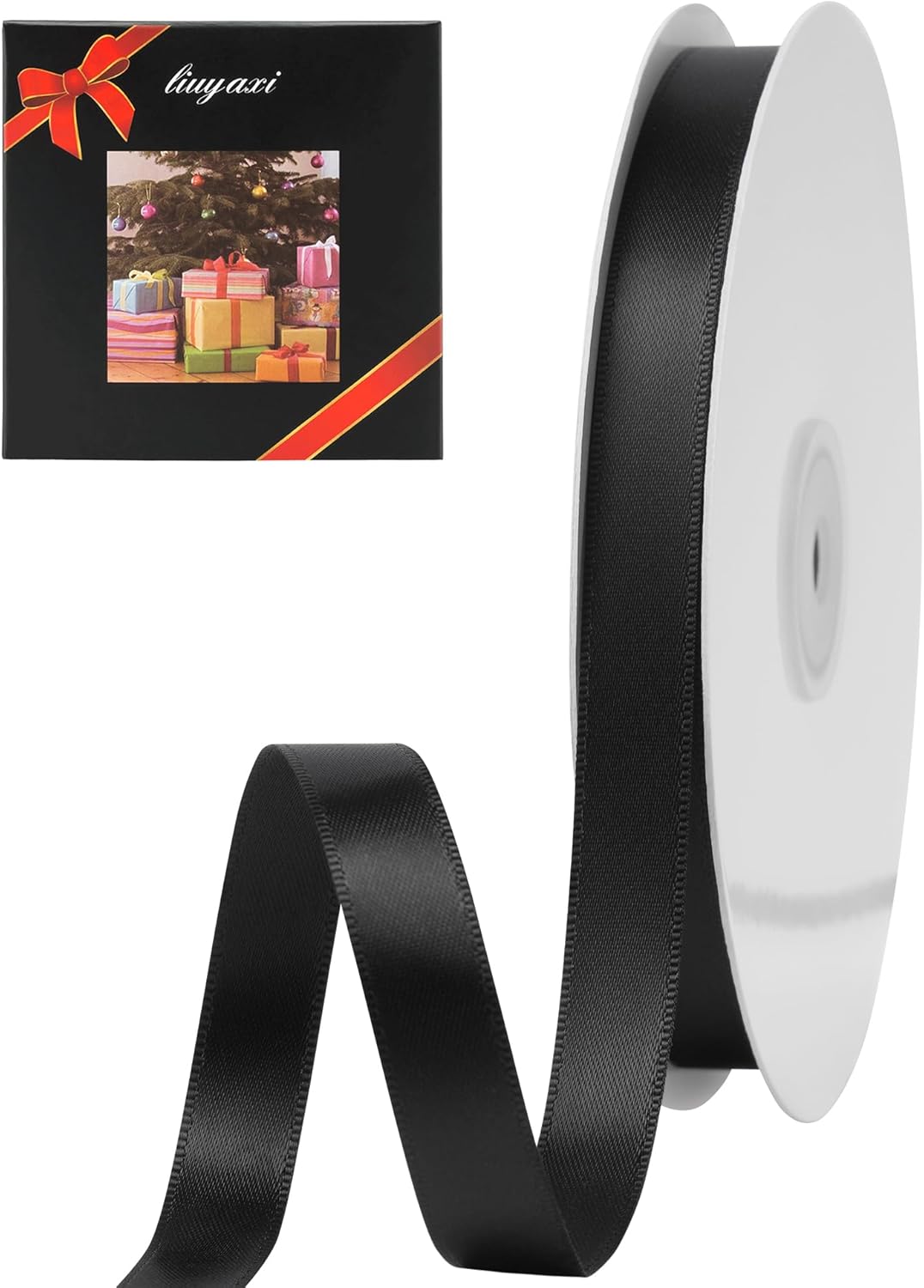 LIUYAXI Black Stain Ribbon, 5/8" X Continuous 50 Yards, Double Faced Fabric Ribbon Perfect for Gift Wrapping Wedding Birthday Party Christmas Hair Floral Craft Baby Shower