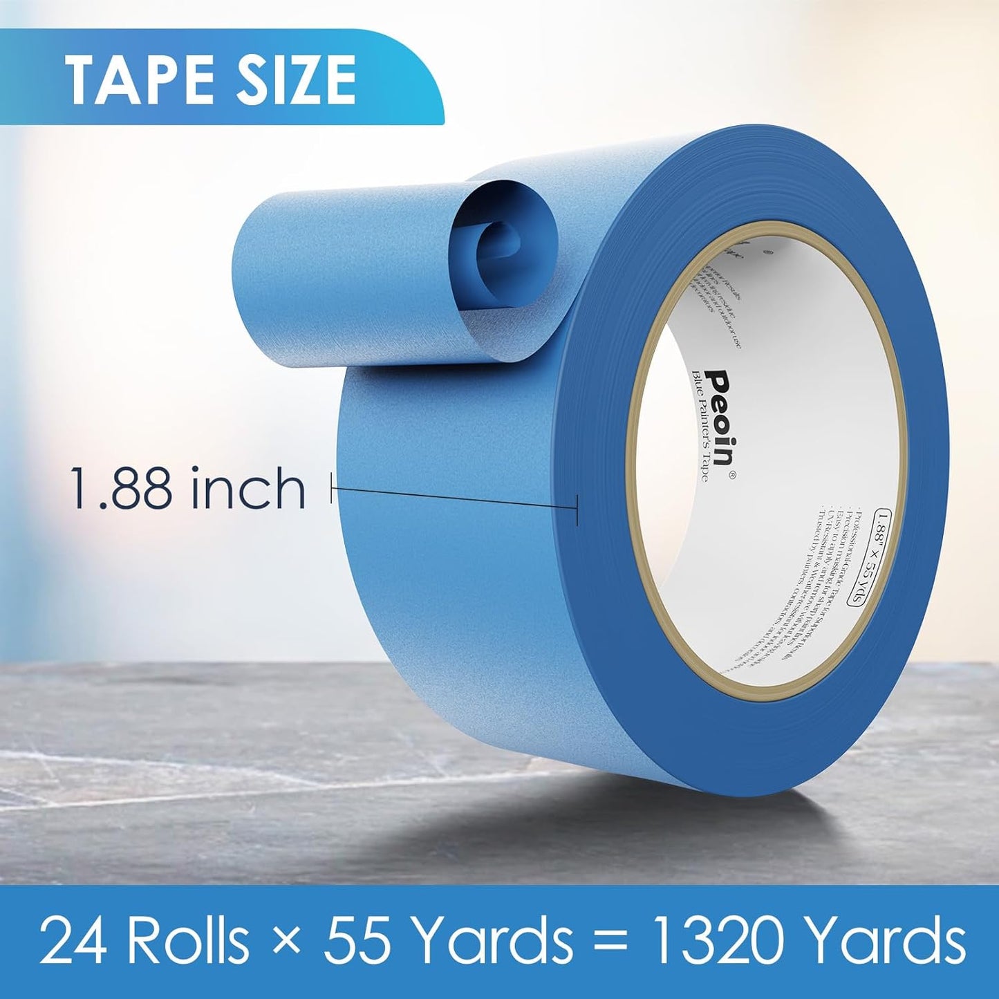 Blue Painters Tape 2 Inch Wide Bulk, 24 Roll Painting Tape Blue Masking Tape for Painting Wall DIY Edge, Paint 1.88 Inch 55 Yards X 24 Rolls 1320 Total Yards