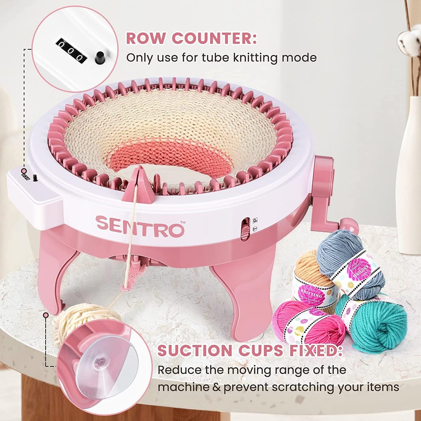 SENTRO 48 Needles Knitting Machines with Row Counter,Smart Knitting Crochet Machine,Weaving Round Loom,Double Knit Loom Machine Kit,DIY Knit Scarf Hat Sock