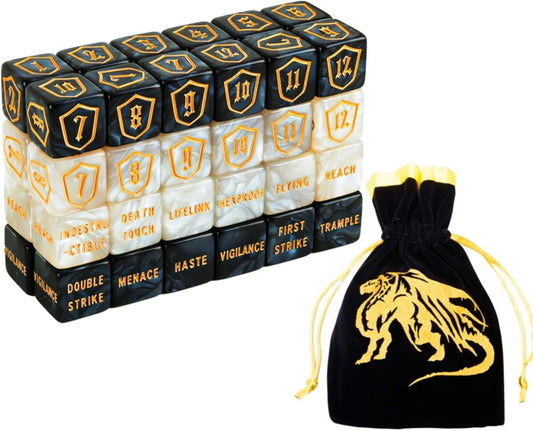 Color MTG Counter Dice Set Keyword Shield Life Counters with Dice Storage Bag for MTG TGG Table Games (D6 48 Pcs)