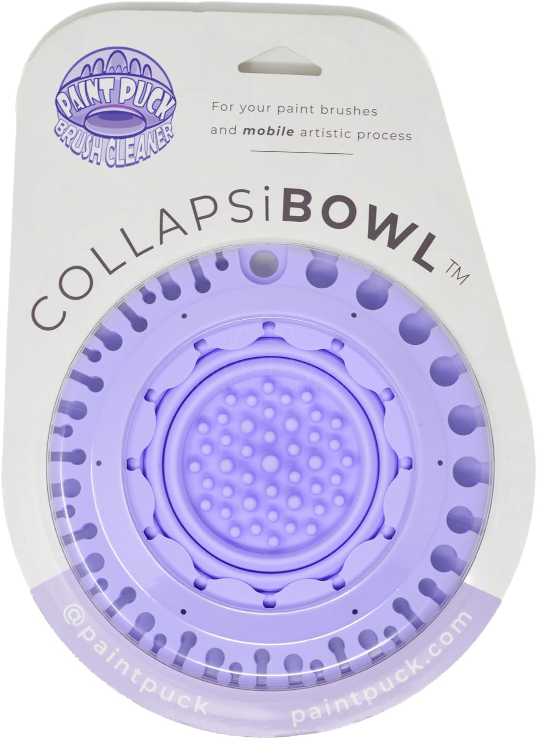 Paint Puck CollapsiBowl Paint Brush Cleaner Rinse Cup (Purple) - Collapsible Paint Water Cup & Brush Cleaner with Brush Holder, Squeegee Lips & Drip Tray for Acrylic, Watercolor & Art Supplies