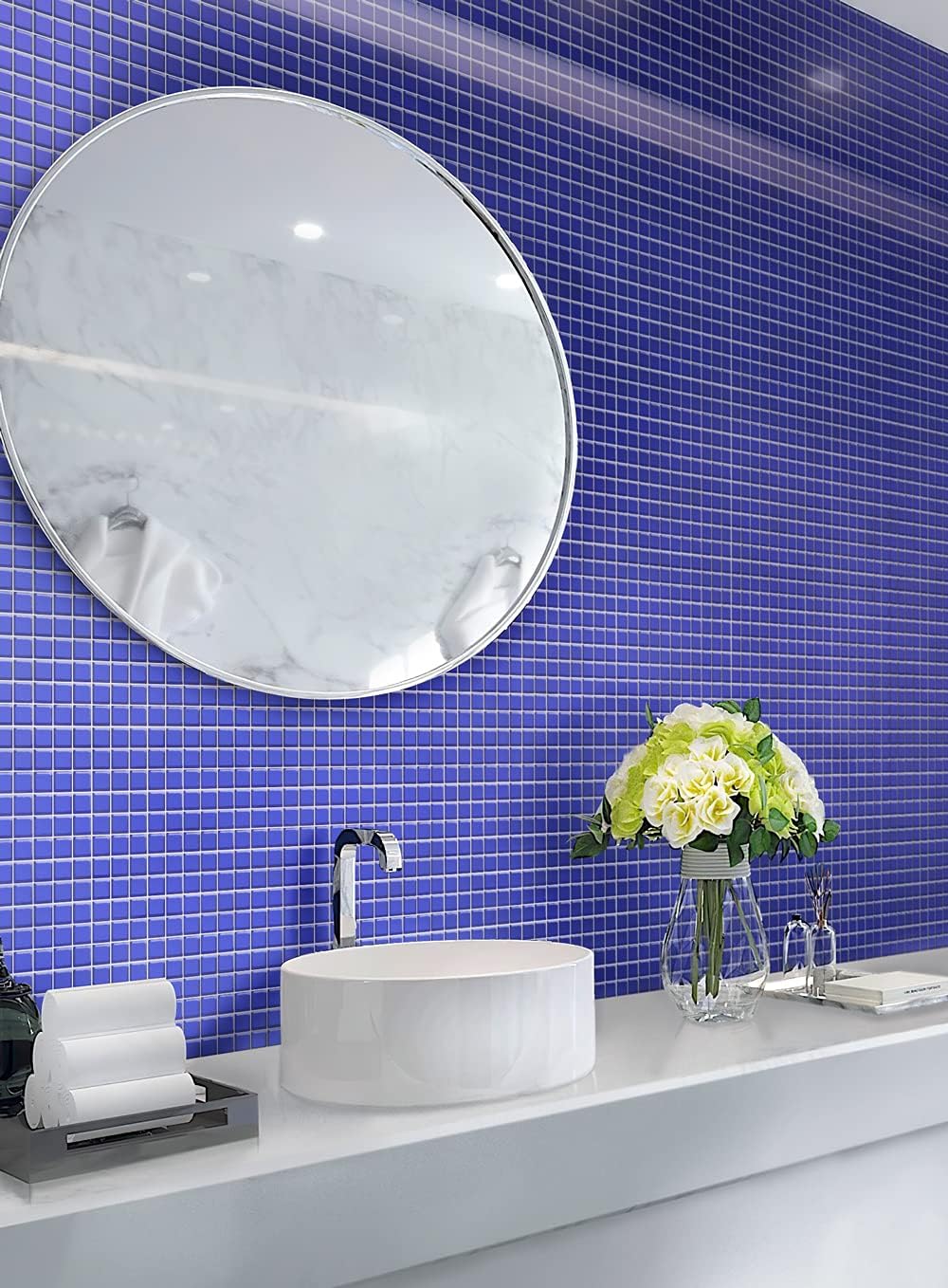 Glass 1x1 Mosaic 0.97 sq ft/Piece Pack of 1,Penny Round Glass Mosaic Tile 1"x1" Aqua –Glossy Waterproof Mesh Backed Wall Tile – NOT Peel and Stick – Kitchen Backsplash Bathroom Shower Pool Spa Accent