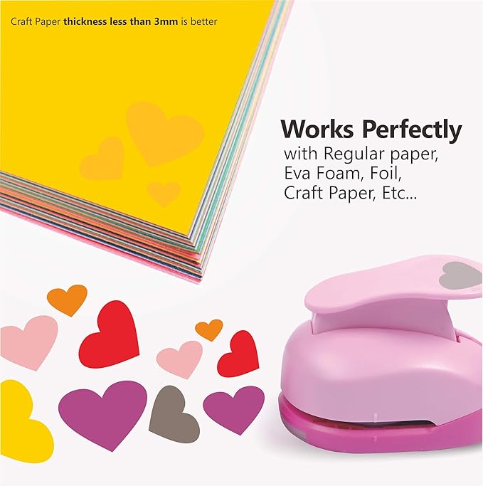 BearBoss 5 Pack Heart Punch, Craft Hole Punch Shapes, Pink Paper Puncher, Different Size of Scrapbooking Punches for Greeting Card Making, Handcraft, DIY Albums Photos, 0.3'' 0.6'' 1'' 1.5'' 2'' inch