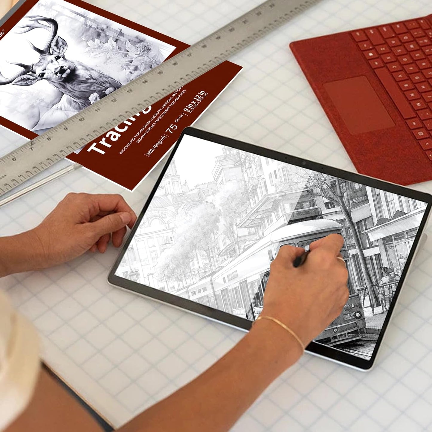 Crehatos 9" x 12" Tracing Paper, Translucent Tracing Pad, 75 Sheets 38lb/60gsm Vellum Art Paper