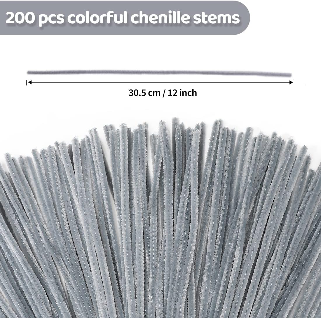 Eppingwin 200pcs Pipe Cleaners, Grey Pipe Cleaners Craft Supplies,Chenille Stems for DIY Arts Crafts Project(Grey)
