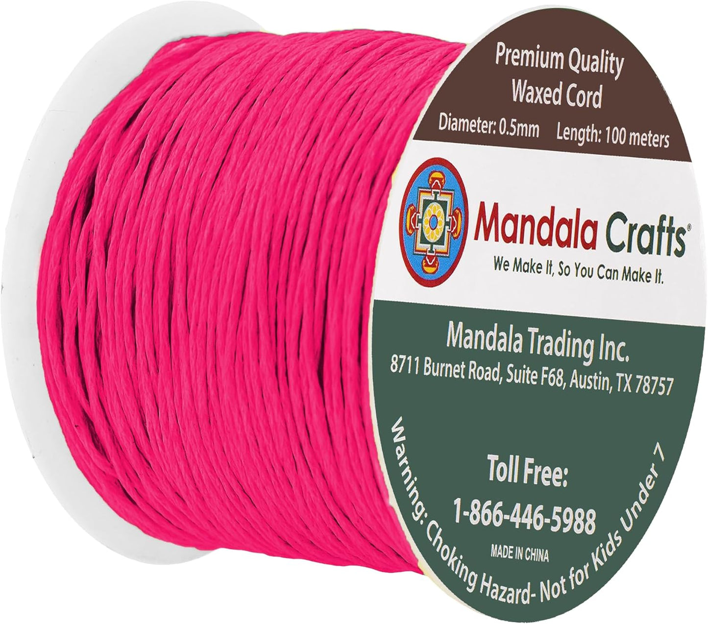 Mandala Crafts 0.5mm 109 Yards Hot Pink Cotton Waxed Cord for Jewelry Making Bracelet Cord Waxed String - Beading String Thread Jewelry Cords for Necklaces String