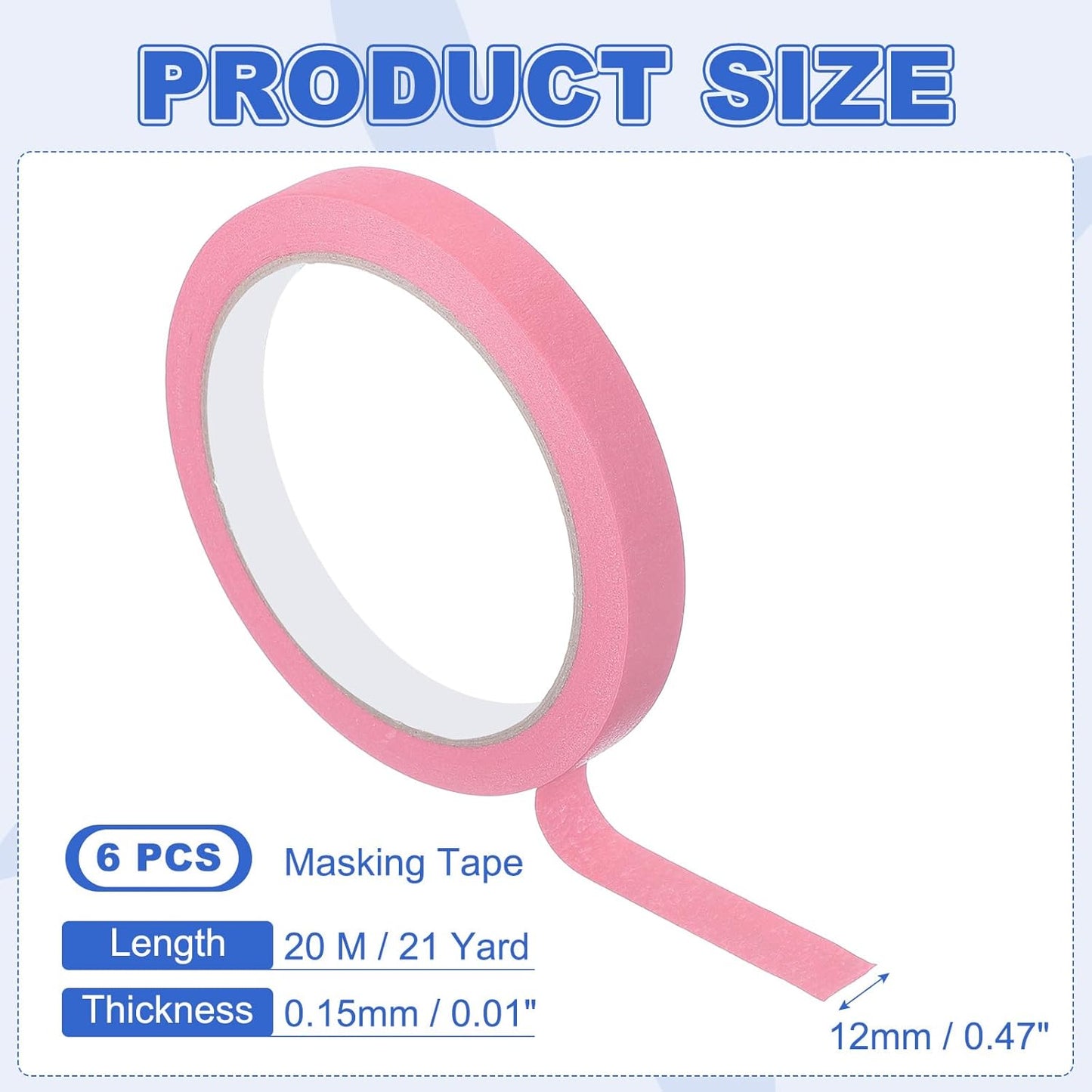 MECCANIXITY Masking Tape 0.5 Inch x 21 Yard Painter's Tape Pink Paint Tapes for DIY Crafts Arts Drawing Decoration Labeling Car Painting Artist Teachers, Pack of 6