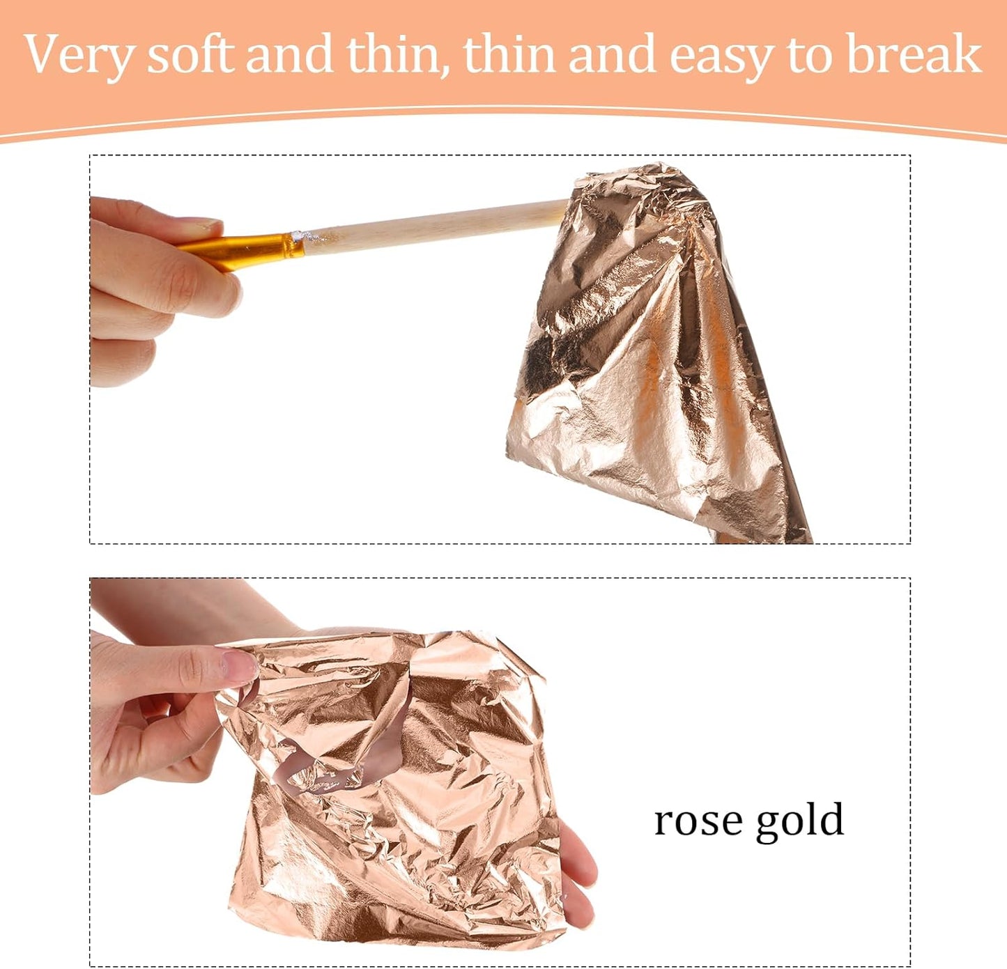 Cunhill 200 Pcs Gold Leaf Sheets for Art Foil Paper Leaf Art Foil Sheets Gilding Brush Thin Paper Craft for Painting Gilding Crafting Decoration,5.5 x 5.5 Inches (Rose Gold)