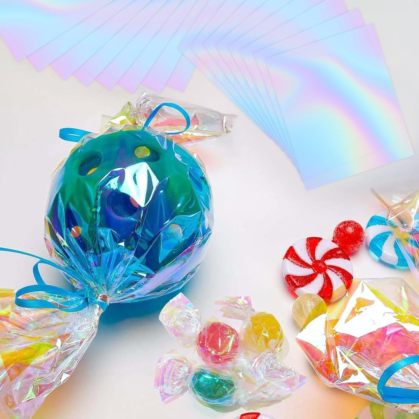 PEASUG 120 PCS Iridescent Cellophane Sheets, 6x8 Inches Holographic Candy Cellophane Wrap, Iridescent Paper for DIY Crafts Project, Art, Lights, Window Decoration