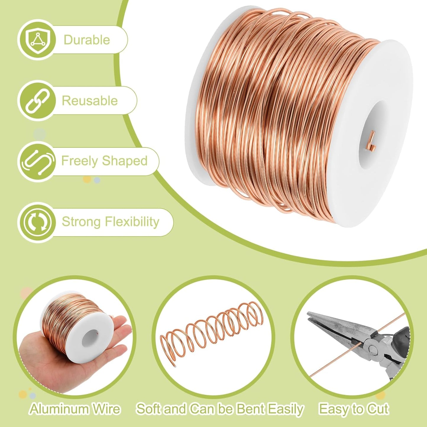 MECCANIXITY 15 Gauge Anodized Aluminum Craft Wire Bendable Bonsai Training Wire 223 Feet 1.5mm for Sculpting Crafts Wreath Floral Beading Jewelry Making, Copper Tone