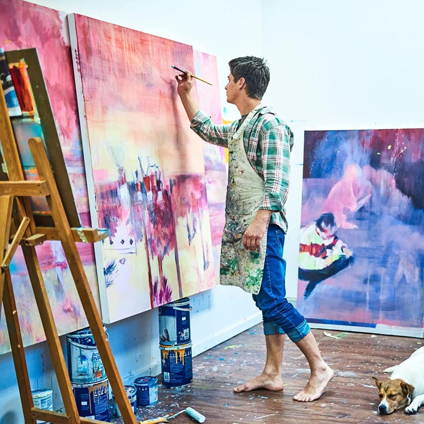 Artkey Stretched Canvases for Painting 30x48 Inch 2-Pack, 12.3 oz Triple Primed Acid-Free 100% Cotton Blank Canvas, Large Art Canvases for Oil Paint Acrylics Pouring & Wet Art Media, Pour Painting