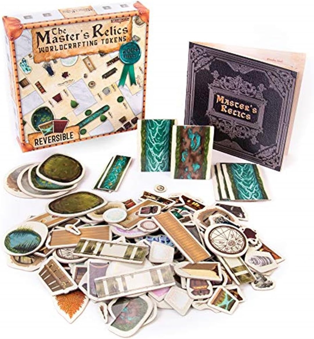 Master's Relics - RPG Item Token Accessory Set - 200+ Double-Sided Dry/Wet Erase Reversible Object Pawns for Fantasy Tabletop Roleplaying Game Terrain Tiles and Dungeon Battle Maps - D&D Compatible