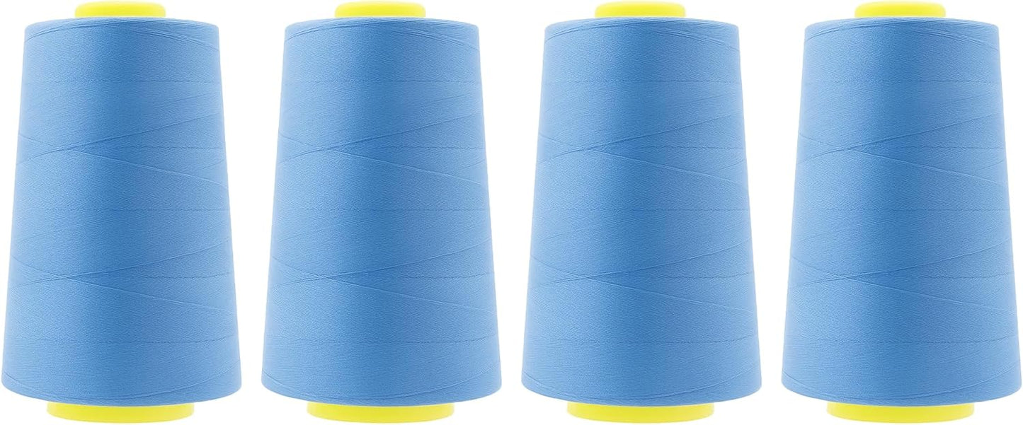 Mandala Crafts 4 Pack of Serger Threads Cones Spools - 40S/2 24000 Yards Polyester Dusty Blue Threads for Sergers Machine and Overlock Quilting Sewing Machine