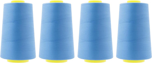 Mandala Crafts 4 Pack of Serger Threads Cones Spools - 40S/2 24000 Yards Polyester Dusty Blue Threads for Sergers Machine and Overlock Quilting Sewing Machine