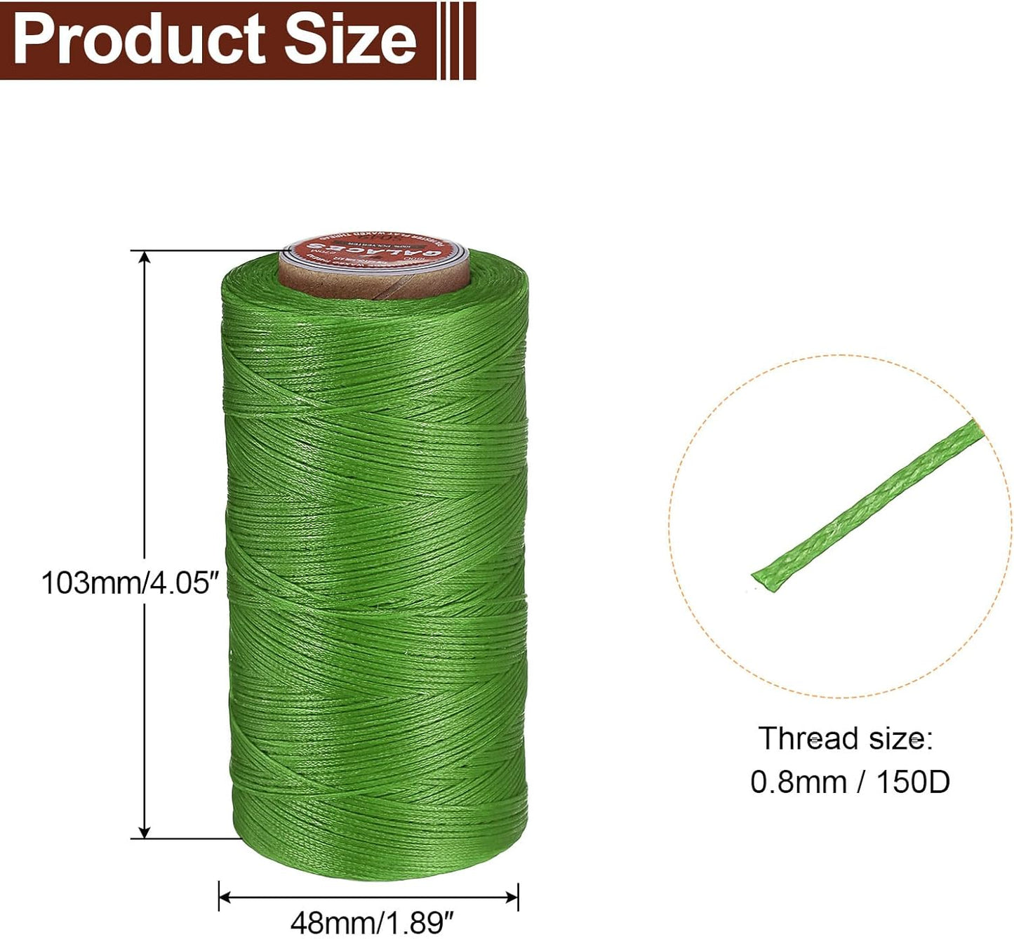 uxcell Flat Leather Sewing Waxed Thread, 270m / 295 Yards Polyester Wax String, 150D Wax Stitching Cord for Leather Crafts, Bookbinding, Bracelets Braided, Light Green