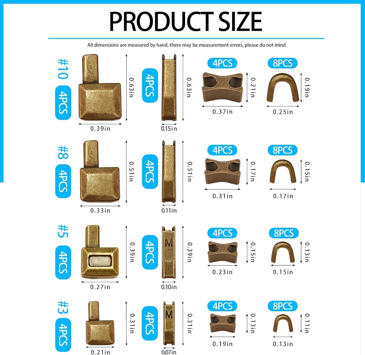 80pcs Metal Zipper Insertion Pin Kit Zipper Head Slider Accessories Stopper Repair Latch Slider Retainer Open-End Bottom Top Stops for Jackets Coats 4 Colors DIY Sewing Replacement, 4 Sizes