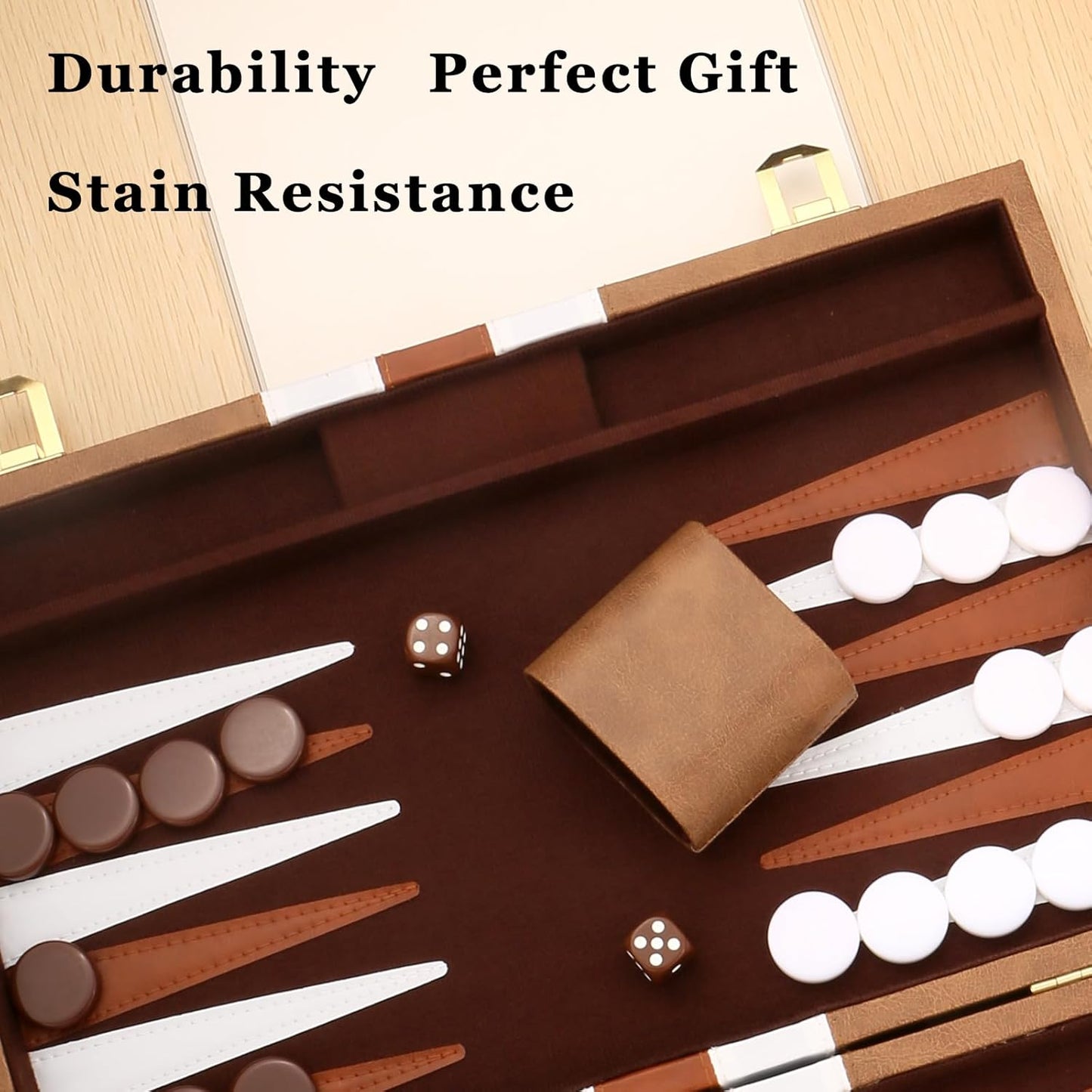 Backgammon Set - Classic Board Game with Premium Leather Case - Portable Travel Strategy Backgammon Game Set for Adults, Kids (11inch, Khaki)