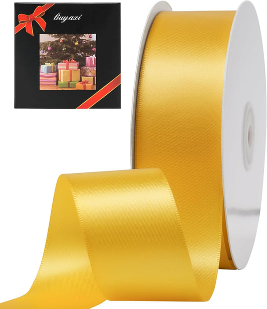 LIUYAXI Yellow Stain Ribbon, 2" X Continuous 50 Yards, Double Faced Fabric Ribbon Use for Bows Bouquet,Christmas Gift Wrapping,Floral Arrangement