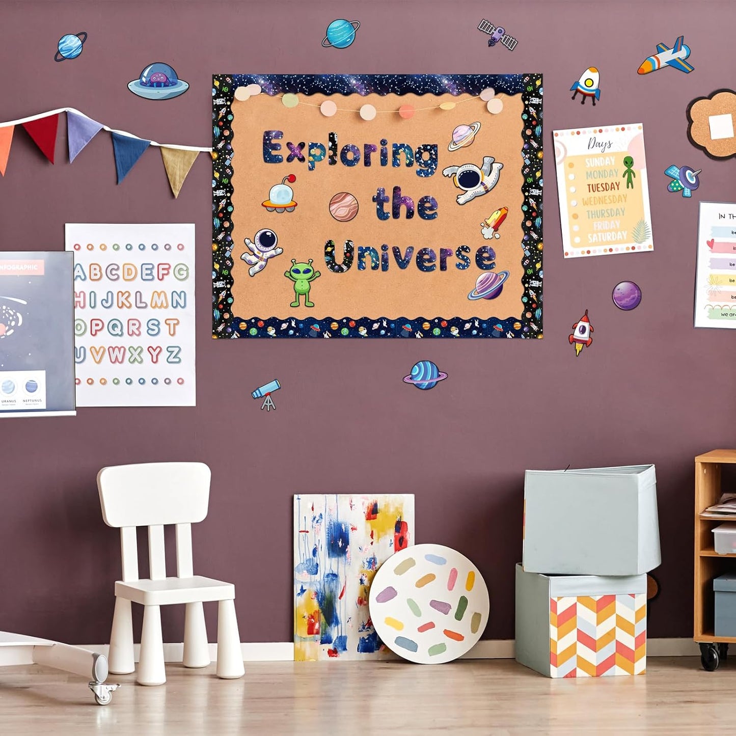 221 Pcs Bulletin Board Letters Round Alphabet Number Punctuation Symbol Combo Letter Cutouts Classroom Decoration for School Classroom Chalkboard Poster Board(Space Round)